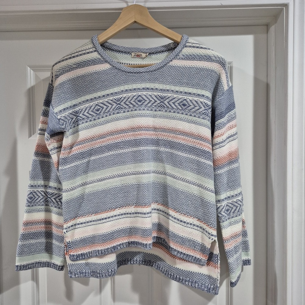Faherty Striped Knit Sweater in Blue, Cream, Pink